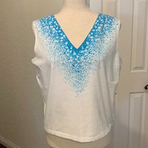 Norton Studio Petites Tank Top Sleeveless White & Turquoise PXL